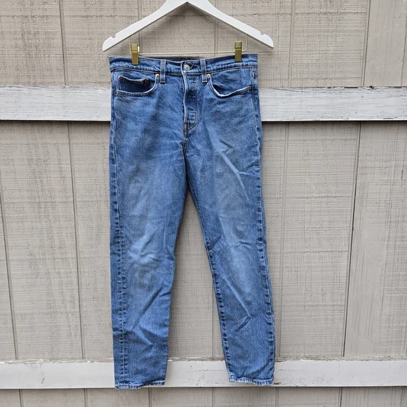 Women's Levi's Blue Denim Wedgie Straight Leg Fit Button Fly Ankle Jeans 28 - Picture 2 of 14